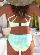 Light Green swimwear,Plaid swimwear,Geometric swimwear,ROTITA Lace Up Light Green Plaid Mid Waisted Bikini Set