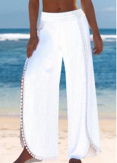 pantalon de plage fendu taille haute blanc rotita