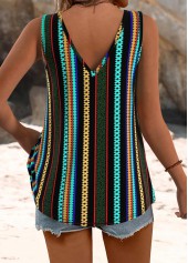 Multi Color tops,Striped tops,Geometric tops,ROTITA Twist Striped Multi Color V Neck Strappy Tank Top