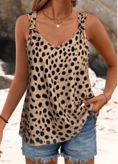 Dark Coffee tops,Dot tops,ROTITA Polka Dot Dark Coffee V Neck Strappy Camisole Top