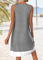 Grey dresses,Plants dresses,Vacation dresses,Vacation dresses,ROTITA Tummy Coverage Tropical Plants Print Grey Short Sleeveless Dress