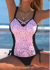 ensemble tankini taille moyenne en dentelle rose clair rotita