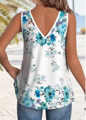 Light Blue tops,Floral tops,Plants tops,ROTITA Button Floral Print Light Blue V Neck Tank Top