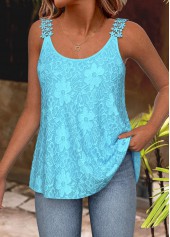 Light Blue tops,Plain Color tops,ROTITA Embroidery Light Blue Scoop Neck Strappy Camisole Top