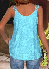 Light Blue tops,Plain Color tops,ROTITA Embroidery Light Blue Scoop Neck Strappy Camisole Top
