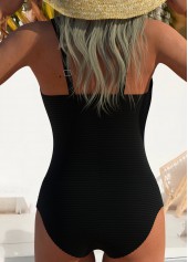 Black swimwear,Plain Color swimwear,ROTITA Black V Neck One Piece Swimwear