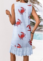 Light Blue dresses,Animal Print dresses,Vacation dresses,Vacation dresses,ROTITA Embroidery Marine Life Print Light Blue A Line Dress