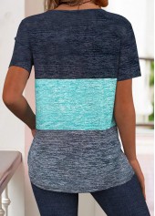 Dark Blue tops,Geometric tops,ROTITA Cut Out Geometric Print Dark Blue T Shirt