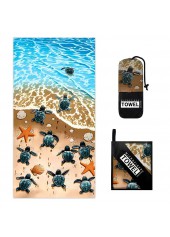 Sky Blue accessories,Animal Print accessories,Marine Life Print Sky Blue Absorbent Beach Blanket