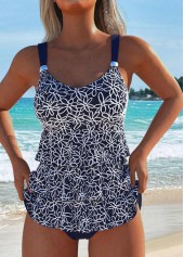 Navy swimwear,Plain Color swimwear,ROTITA Jacquard Navy Mid Waisted Tankini Set