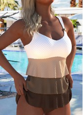 Light Coffee swimwear,Plain Color swimwear,ROTITA Light Coffee Mid Waisted Tankini Set