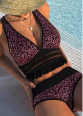 ROTITA Jacquard Black Leopard Mid Waisted Bikini Set