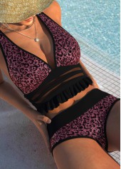 Black swimwear,Leopard swimwear,Animal Print swimwear,ROTITA Jacquard Black Leopard Mid Waisted Bikini Set