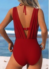 Red swimwear,Plain Color swimwear,ROTITA Patchwork Red Tie One Piece Swimwear and Bra