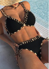 Rotita – Schwarzes kariertes Bikini-Set mit mittlerer Taille und Rüschen