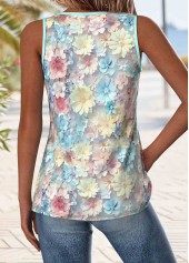 Light Blue tops,Floral tops,Plants tops,ROTITA Patchwork Floral Print Light Blue V Neck Tank Top