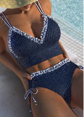 Rotita – Marineblaues Bikini-Set mit mittelhohem Bund und Streifen