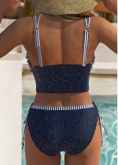 Navy swimwear,Striped swimwear,Geometric swimwear,ROTITA Tie Navy Striped Mid Waisted Bikini Set