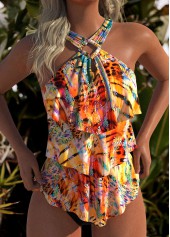 Multi Color swimwear,Animal Print swimwear,ROTITA Layered Multi Color Animal Print Tankini Top