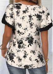 Beige tops,Floral tops,Plants tops,ROTITA Floral Print Beige Blouse