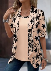 Zweiteiliges Twinset mit Rotita-Knopf und Blumendruck in Altrosa