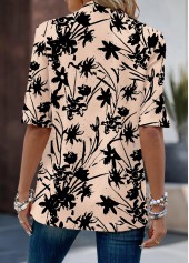 Dusty Pink tops,Floral tops,Plants tops,ROTITA Button Floral Print Dusty Pink Fake Two Piece Twinset