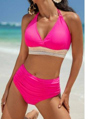 Hot Pink swimwear,Striped swimwear,Geometric swimwear,Tie Hot Pink Wave Pattern Print Bikini Set