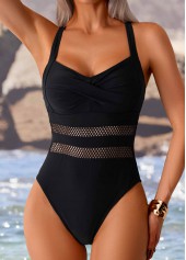 Black swimwear,Plain Color swimwear,Criss Cross Black One Piece Swimwear