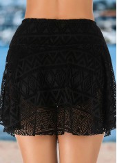 Black swimwear,Plain Color swimwear,Black High Waisted Mesh Patchwork Pantskirt