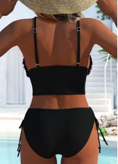 Black swimwear,Floral swimwear,Plants swimwear,ROTITA Tie Black Floral Print Mid Waisted Bikini Set