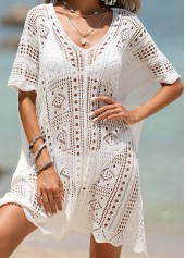White swimwear,Plain Color swimwear,White Lightweight V Neck Cover Up