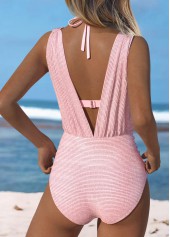 Light Pink swimwear,Plain Color swimwear,ROTITA Tie Light Pink Patchwork One Piece Swimwear and Bra