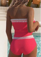 Hot Pink swimwear,Plain Color swimwear,ROTITA Jacquard Hot Pink Mid Waisted Tankini Set