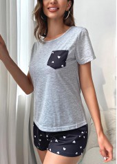 Light Grey loungewear,Heart loungewear,Heart Print Light Grey Lounge Top and Shorts