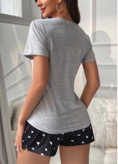 Light Grey loungewear,Heart loungewear,Heart Print Light Grey Lounge Top and Shorts