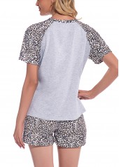 Grey loungewear,Leopard loungewear,Animal Print loungewear,Leopard Grey Round Neck Lounge Top and Shorts