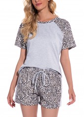 Grey loungewear,Leopard loungewear,Animal Print loungewear,Leopard Grey Round Neck Lounge Top and Shorts