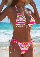 Multi Color swimwear,Tribal swimwear,Geometric swimwear,ROTITA Bowknot Multi Color Tribal Print Bikini Set