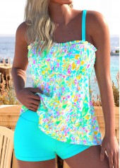 ensemble tankini à imprimé fleuri à smocks vert menthe rotita