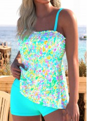 Mint Green plus size,Ditsy Floral plus size,ROTITA Plus Size Mid Waisted Smocked Mint Green Tankini Set