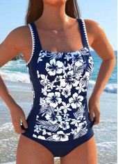 Rotita – Tankini-Set mit mittelhohem Bund und Blumenmuster in Marineblau mit Cut-outs