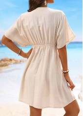 Beige swimwear,Plain Color swimwear,Embroidery Beige V Neck Patchwork Cover Up