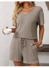 Light Camel loungewear,Plain Color loungewear,Light Camel V Neck Lounge Top and Shorts