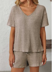 Light Camel loungewear,Plain Color loungewear,Light Camel V Neck Lounge Top and Shorts