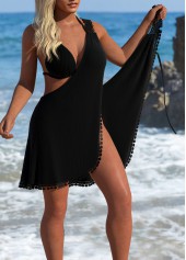 Black swimwear,Plain Color swimwear,ROTITA Lace Black V Neck Cover Up