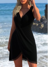 Black swimwear,Plain Color swimwear,ROTITA Lace Black V Neck Cover Up