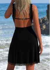 Black swimwear,Plain Color swimwear,ROTITA Lace Black V Neck Cover Up