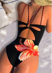 maillot de bain une pièce à imprimé floral orange avec anneau circulaire rotita
