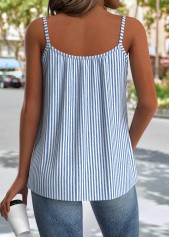 Blue tops,Striped tops,Geometric tops,ROTITA Lightweight Striped Blue Scoop Neck Strappy Camisole Top