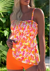 Orange swimwear,Ditsy Floral swimwear,ROTITA Two Piece Orange Ditsy Floral Print Tankini Set